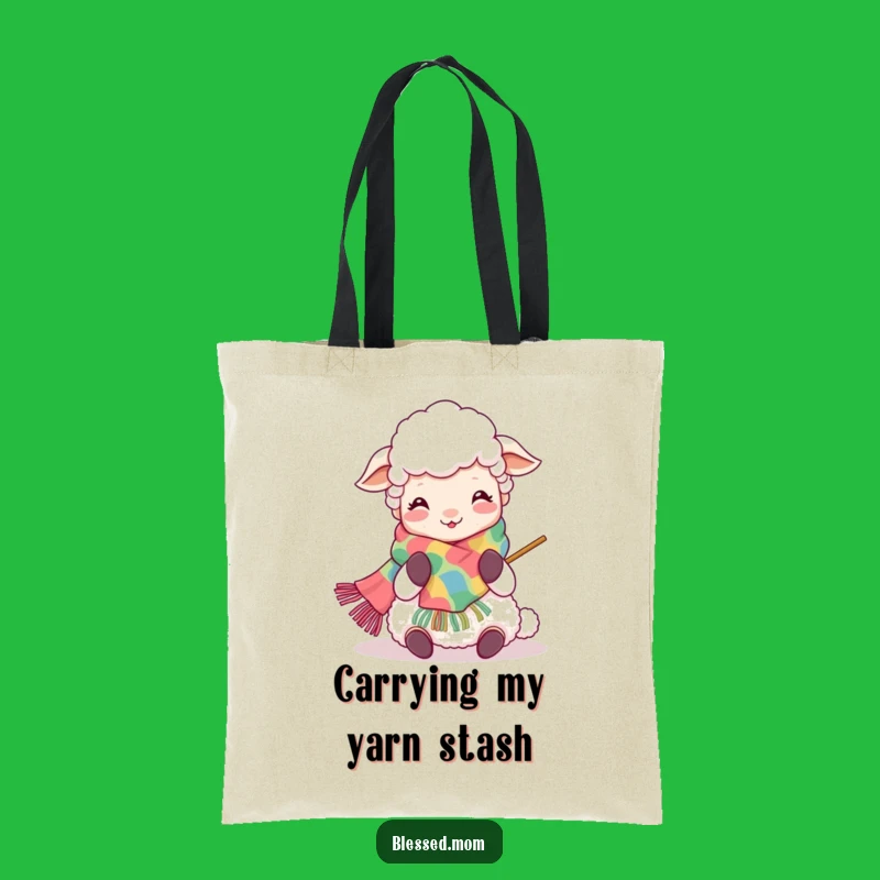 Funny Kawaii Sheep Mom Tote Bag - Joyful Knitting Project Bag